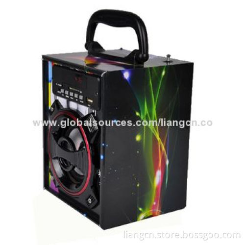 Colorful portable wooden FM radio speaker, playing USB drive/SD card with Bluetooth optional